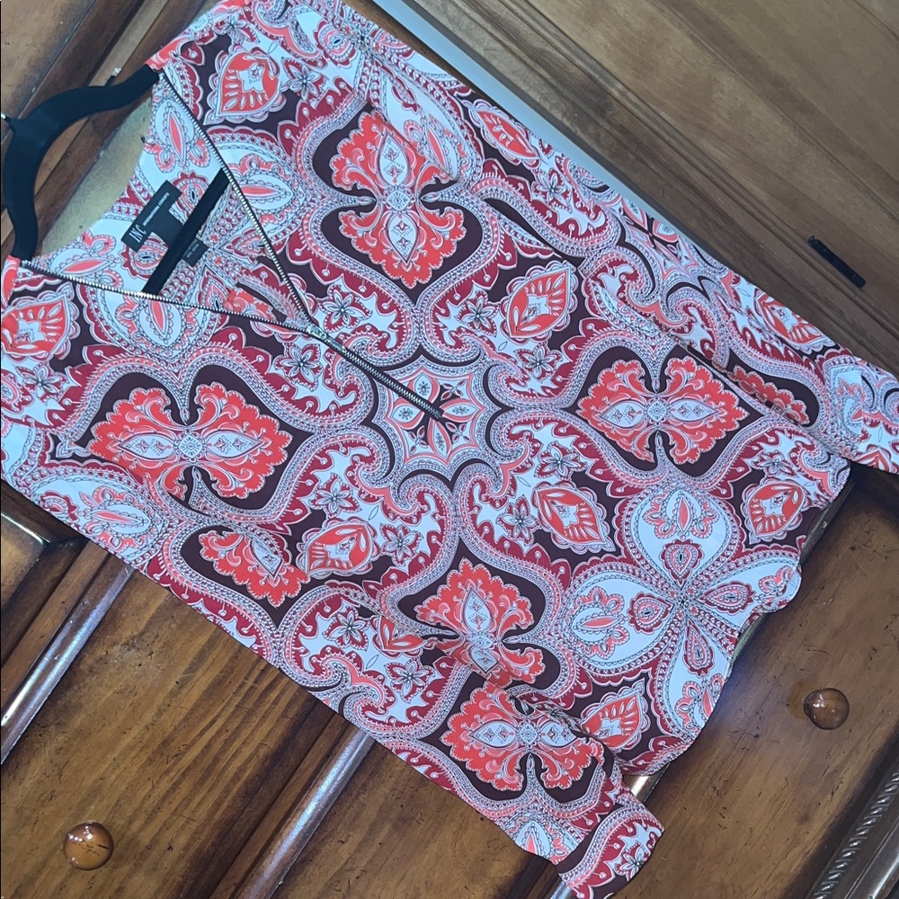 INC International Concepts Red and White Paisley Top
